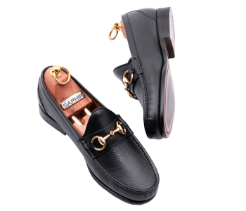 TLB MALLORCA Penny Loafers KIOWA 2502 F Hatch Grain Black - czarne loafersy męskie