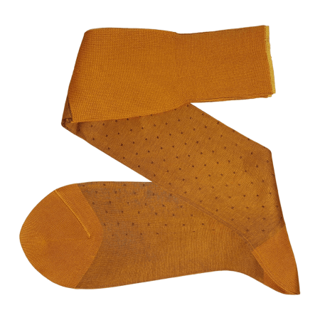 musztardowe ekskluzywne podkolanówki bawełniane męskie viccel knee socks pin dots mustard brown