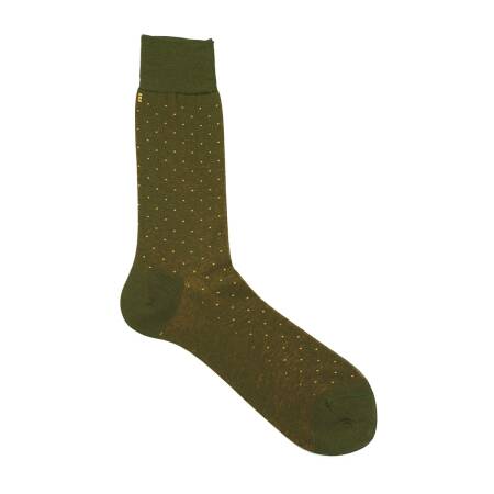 zielone eleganckie bawełniane skarpety męskie w musztardowe kropki viccel socks pindot green mustard