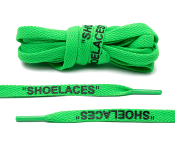 LACE LAB OFF-WHITE Laces 8mm Neon Green - Zielone płaskie sznurowadła z czarnym napisem