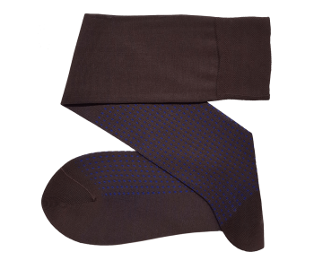 VICCEL / CELCHUK Knee Socks Square Dots Brown / Royal Blue