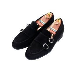 Klasyczne czarne zamszowe loafersy męskie.TLB MALLORCA Sacchetto 2037 F R111 Suede Negro