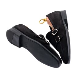 Czarne zamszowe mokasyny męskie TLB Sacchetto na gumowej podeszwie rubber 111