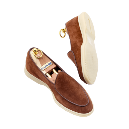 Brązowe zamszowe loafersy na gumowej podeszwie Yanko Kudu Belgian loafers 5083
