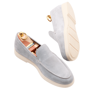 TLB MALLORCA COMFORT Apron Toe 2009 Suede Metal - błękitne zamszowe loafersy