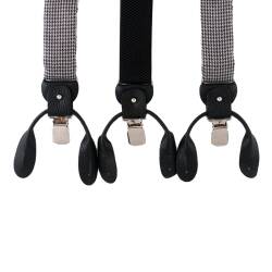 Elegancki prezent dla mężczyzny - czarne, szare szelki ekskluzywne w pepitke. Braces, suspenders, patine.