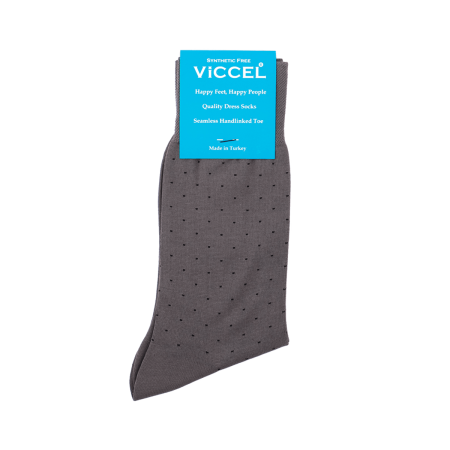 siwe eleganckie bawełniane skarpety męskie w czarne kropki viccel socks pindot gray black