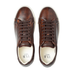 Klasyczne brązowe skórzane sneakersy męskie, TLB MALLORCA SNEAKERS S2 Beta Plus Deco Soft Expresso OFF White - Brązowe skórzane Sneakersy