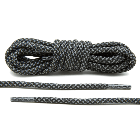 LACE LAB 3M Reflective Inverse Laces 5mm Black - Okrągłe czarne sznurówki do butów