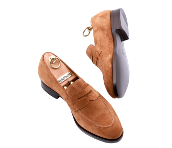 PATINE Loafers 77043 G Suede Cognac - koniakowe zamszowe loafersy męskie