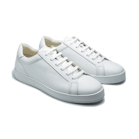 Białe skórzane sneakersy męskie na gumowej białej podeszwie 