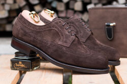 Brogues yanko 14741 testa moro. Brązowe zamszowe obuwie eleganckie, biznesowe, biurowe, ślubne, okolicznościowe, gyw, męskie.