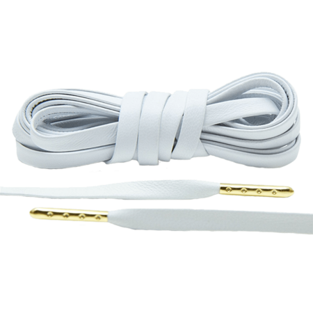 LACE LAB Luxury Leather Laces 6mm White & Gold Plated - Białe skórzane sznurowadła ze złotymi końcówkami