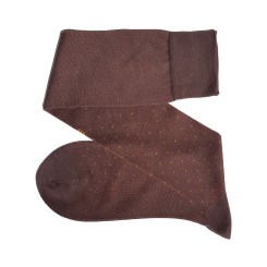 VICCEL / CELCHUK Knee Socks Pin Dots Brown Mustard Cotton