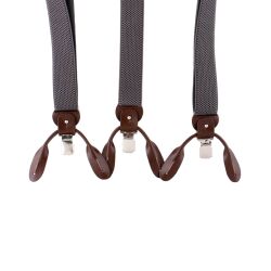 Elegancki prezent dla mężczyzny - szare, brązowe szelki ekskluzywne. Braces, suspenders, patine.