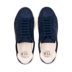 Klasyczne granatowe zamszowe sneakersy męskie, TLB MALLORCA SNEAKERS S2 Beta Plus Velour Navy OFF White - Granatowe zamszowe Sneakersy