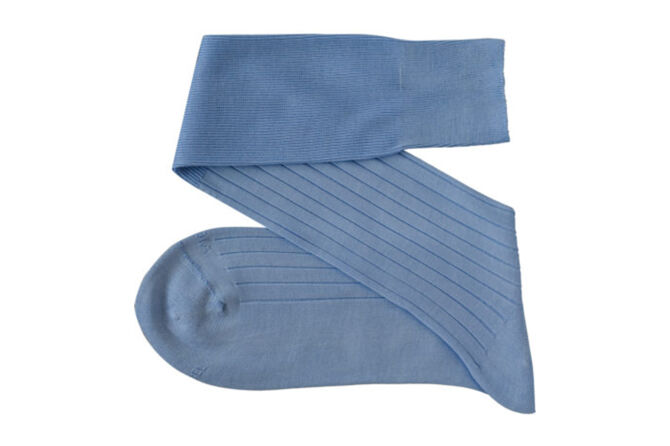 VICCEL / CELCHUK Knee Socks Solid Sky Blue Cotton