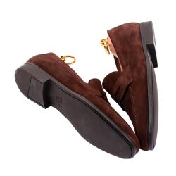 Ciemnobrązowe zamszowe mokasyny męskie TLB Sacchetto na gumowej podeszwie rubber 111