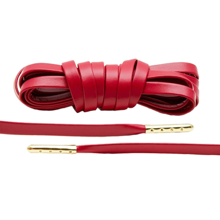 LACE LAB Luxury Leather Laces 6mm Red & Gold Plated - Czerwone skórzane sznurowadła ze złotymi końcówkami