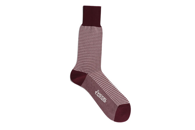 VICCEL / CELCHUK Socks Houndstooth Burgundy / White