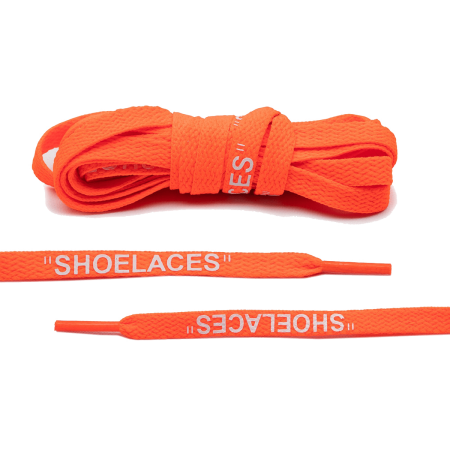 LACE LAB OFF-WHITE Laces 8mm Neon Orange / White - Pomarańczowe płaskie sznurowadła z białym napisem