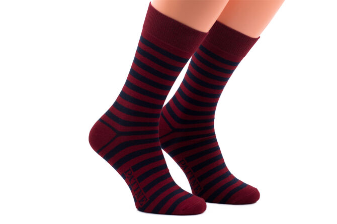PATINE Socks PAPA04-4035 - Bordowe skarpety w granatowe paski (SALE)