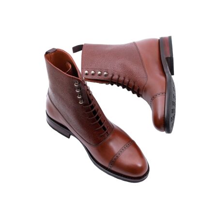 YANKO Balmoral Boots 100YH G Brown & Scotch Grain Leather - brązowe trzewiki męskie