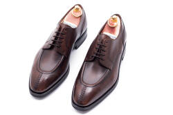 Męskie wizytowe buty, buty z otwartą obłożyną, otwarta przyszwa, brązowe derby, metoda GYW, buty garniturowe, buty okolicznościowe, buty wizytowe, skóra z efektem patynowania