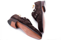 ciemno brązowe eleganckie stylowe ciemno brązowe zamszowe buty klasyczne Yanko testa moro 14306 typu double monks.