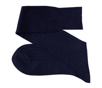 VICCEL Knee Socks Solid Navy Blue Cotton