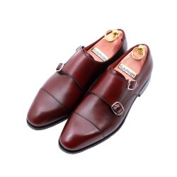 Eleganckie klasyczne buty męskie koloru bordowego typu double monks. Obuwie szyte metodą ramową. Podeszwa skórzana.