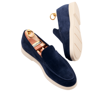 TLB MALLORCA COMFORT Apron Toe 2009 Suede Navy - granatowe zamszowe loafersy