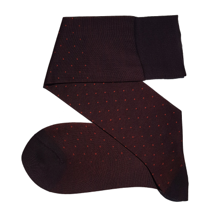 ciemno brązowe ekskluzywne podkolanówki bawełniane męskie viccel knee socks pin dots dark brown orange