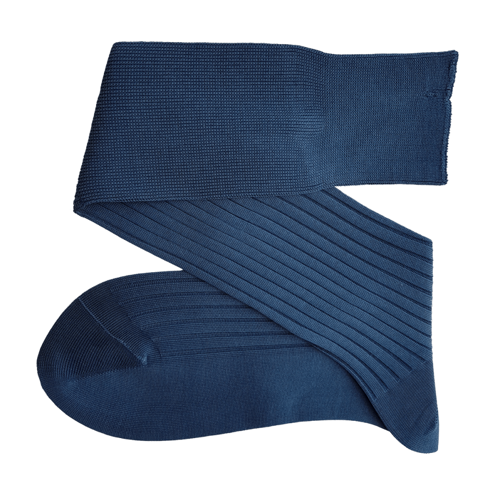 VICCEL / CELCHUK Knee Socks Solid Light Navy Blue Cotton
