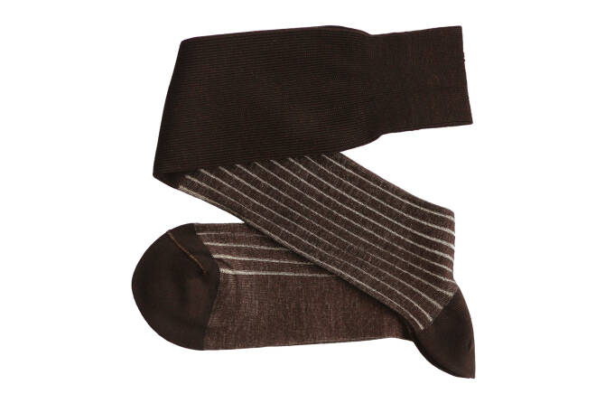 VICCEL / CELCHUK Knee Socks Shadow Stripe Dark Brown Ecru 