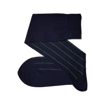 granatowe luksusowe podkolanówki męskie bawełniane w paski zielone Viccel knee socks pindot stripe navy blue pistacio green