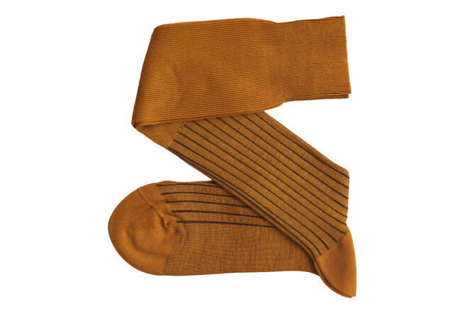 VICCEL / CELCHUK Knee Socks Shadow Stripe Mustard Brown