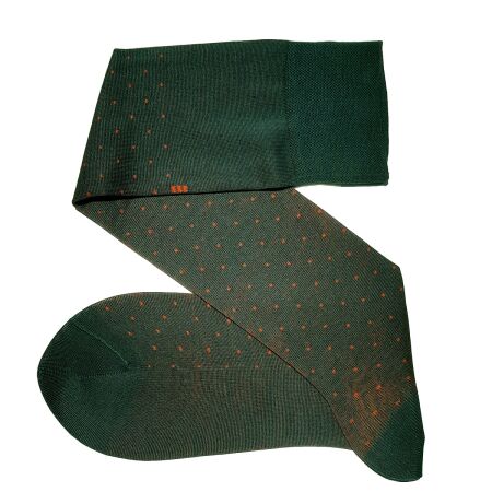 eleganckie zielone podkolanówki męskie bawełniane viccel knee socks pin dots green orange