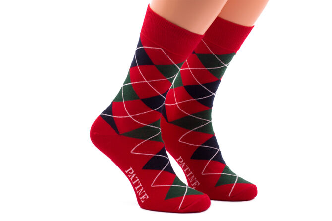 PATINE Socks PARO02-4035 - Czerwone skarpety w granatowe i zielone romby (SALE)