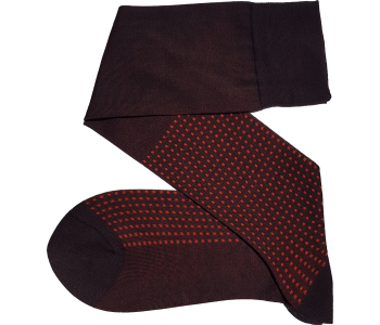 VICCEL / CELCHUK Knee Socks Square Dots Dark Brown / Orange