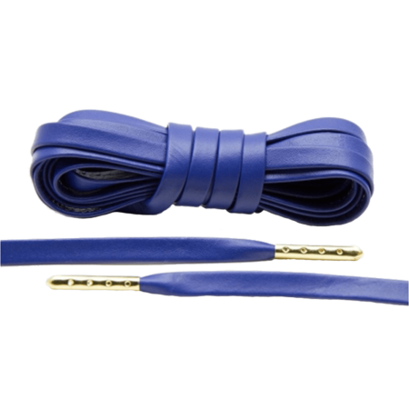 LACE LAB Luxury Leather Laces 6mm Blue & Gold Plated - Niebieskie skórzane sznurowadła ze złotymi końcówkami