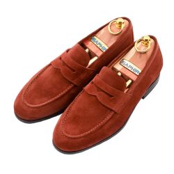 Klasyczne brązowe zamszowe loafersy męskie.TLB MALLORCA Sacchetto 2034 F R111 Suede Polo Brown