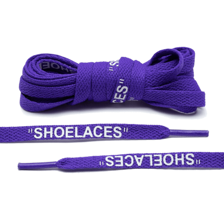 LACE LAB OFF-WHITE Laces 8mm Neon Purple - Purpurowe płaskie sznurowadła z białym napisem