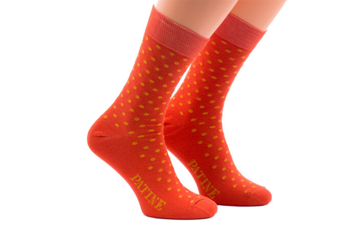 PATINE Socks PAKO02-2012 - Pomarańczowe skarpety w żółte grochy
