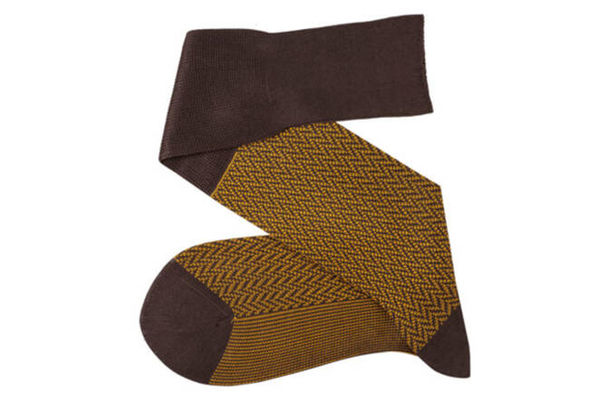 VICCEL / CELCHUK Knee Socks Herringbone Brown / Mustard