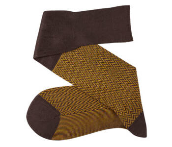 VICCEL / CELCHUK Knee Socks Herringbone Brown / Mustard