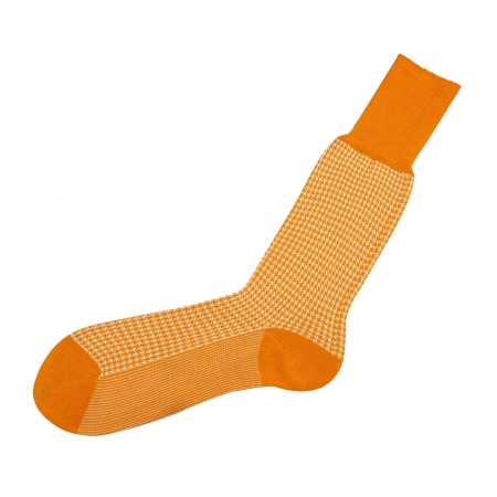 pomarańczowe ekskluzywne skarpety bawełniane męskie viccel knee socks houndstooth orange white