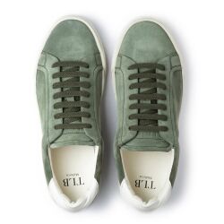 Klasyczne oliwkowe zamszowe sneakersy męskie, TLB MALLORCA SNEAKERS S2 Beta Plus Velour Olive OFF White - Oliwkowe zamszowe Sneakersy
